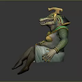Game Movie Character Crocodile With Egyptian Style Crown Golden Accessories Green Skin Seated Pose
