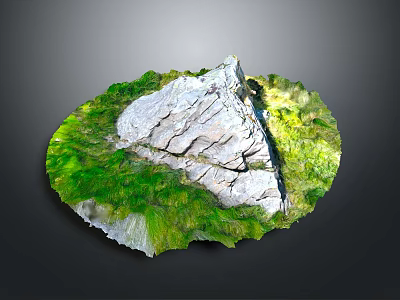 Natural Stone Material Landscape With Green Grass And Round Textured Surface 3d model