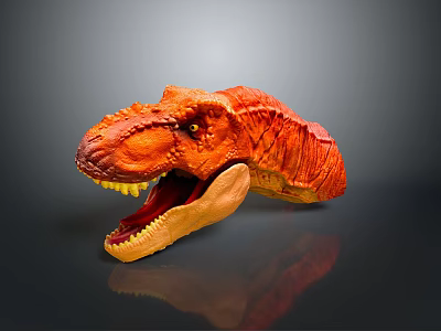 Orange Dinosaur Head Model With Open Mouth Sharp Teeth And Textured Skin 3d model