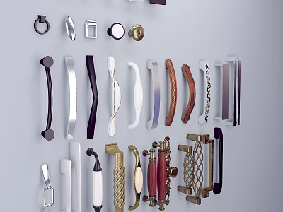 Various Types of Furniture Cabinet Handles in Different Designs and Materials 3d model