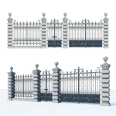 Building Exterior Wall Design With Decorative Iron Railings And Stone Pillars 3d model