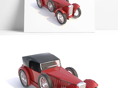 Red Vintage Convertible Car Model With Spoke Wheels And Classic Body Lines 3d model
