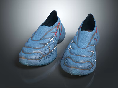 Blue Sports Shoes With White Red Accents And Textured Upper Design 3d model