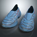 Blue Sports Shoes With White Red Accents And Textured Upper Design