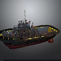 Tugboat with Red and Black Hull Deck Equipment and Yellow Lights as Water Transport Craft