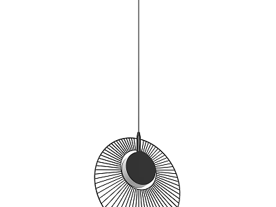 Minimalist Modern Circular Chandelier with Radiating Lines and Central Black Accent Design 3d model