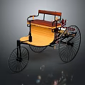Vintage Three Wheeled Vehicle with Wooden Body Brown Seat and Black Wheels
