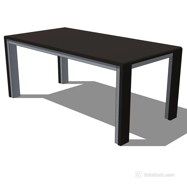 Modern Black Dining Table With Sleek Rectangular Top And Slim Dark Wooden Legs 3d model