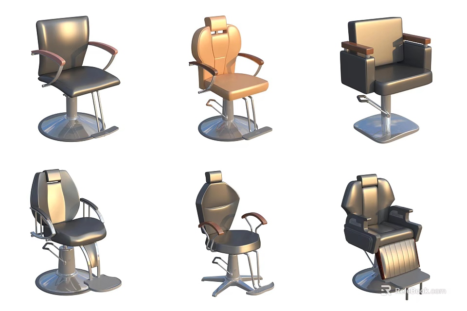 Collection of Six Different Designed Barber Chairs for Professional Salon Use 3d model 