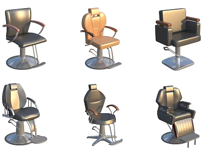 Collection of Six Different Designed Barber Chairs for Professional Salon Use 3d model