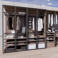 Modern Walk-in Closet Design with Hanging Clothes Folded Clothes on Shelves and Storage Boxes