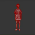 Young Woman In White T Shirt And Shorts With Green Pink Slippers On Gray Background