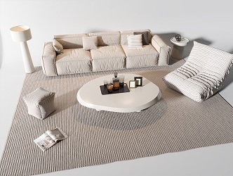 Three-Seat Sofa Combination Tofu Block Sofa Cream Style Sofa Coffee Table Lazy Sofa Combination 3d model