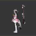 Cute Pink Game Movie Character With Cat Ears White Boots Cherry Blossom Branch And Petals