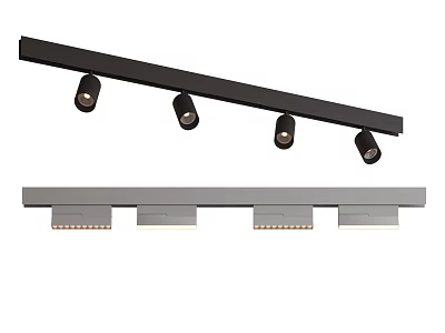Black Gray Linear Track Downlights And Spotlights With Multiple Heads Modern Indoor Lighting 3d model