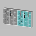 Modern Smart Storage Lockers With Gray And Light Blue Rows And Digital Panels 3d model