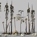 Multiple Hanging Skeletons And Scattered Skulls With Bones On Ground Poles 3d model