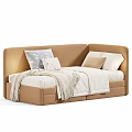 Cozy Children's Bed with Light Blue and Beige Design Soft Pillows and Knitted Blankets