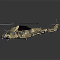 Detailed Military Camouflage Helicopter With Rotor Blades And Fuselage Structure