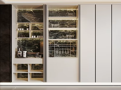 Modern Wine Cabinet With Marble Glass Doors And Lighting For Wine Bottles 3d model