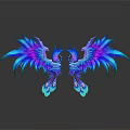 Twin Phoenixes With Purple And Blue Feathers Spread Wings On Reflective Surface