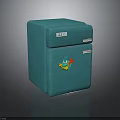 Vintage Blue Square Small Refrigerator With Decorative Sticker White Handles And Label