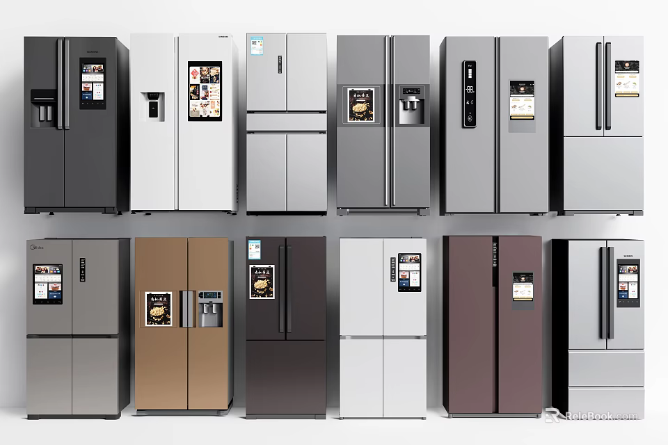 Various Modern Refrigerator Models With Different Colors And Door Styles Collection 3d model 