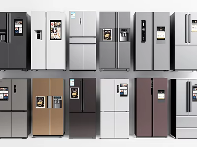 Various Modern Refrigerator Models With Different Colors And Door Styles Collection 3d model