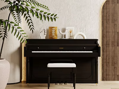 Stylish Interior With Piano Instrument And Art Supplies Including Frames Paint And Brushes 3d model