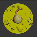 Cute Small Yellow Creature Wearing Mushroom Hat By Water Stones And Reeds