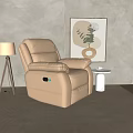 Beige Leather Single Recliner Sofa With Floor Lamp Small Table And Decorative Art