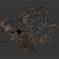 Jumbled Construction Debris Pile With Wooden Planks And Metal Structures