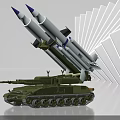 Green Military Tank with Missile Launcher and White Missiles Having Purple Tips