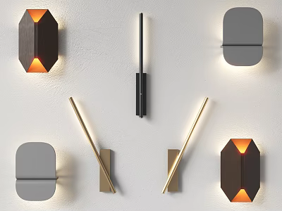 Modern Wall Lamps In Different Geometric Shapes With Warm Orange Lighting 3d model