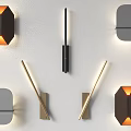 Modern Wall Lamps In Different Geometric Shapes With Warm Orange Lighting