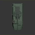 Green Wheeled Military Tank with Detailed Turret Antennas and Armored Side Equipment
