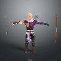 Blonde Archer Character with Purple Sleeves Brown Armor Quiver Arrows Arms Outstretched 3D Design