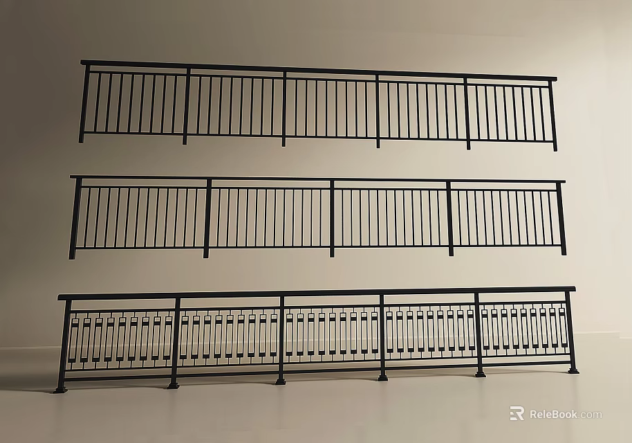 Black Metal Railings With Various Decorative Designs And Patterns 3d model 
