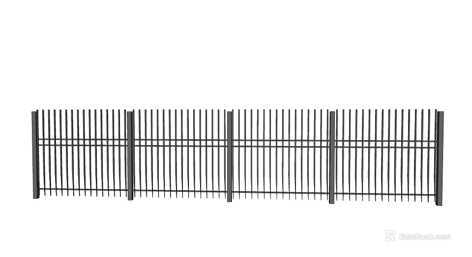 Modern Garden Wall With Vertical Metal Slats And Support Posts 3d model 