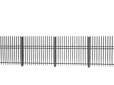 Modern Garden Wall With Vertical Metal Slats And Support Posts 3d model