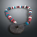 Colorful Beaded Necklace With Red Blue White Black Beads And Stylish Round Pendant