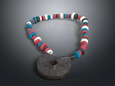 Colorful Beaded Necklace With Red Blue White Black Beads And Stylish Round Pendant 3d model