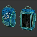 Blue Camouflage Backpacks With LEVEL 00 Logo Black Lining And Blue Straps