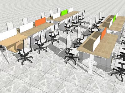 Modern Office Workspace With Multiple Desks Ergonomic Chairs And Partition Screens 3d model