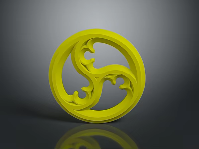 Yellow Circular Ornamental Spiral Design Clothing Accessory Badge for Modern Apparel 3d model