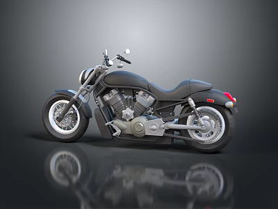 Black Cruiser Motorcycle With Classic Design Chrome Details Wide Tires And Leather Seat 3d model