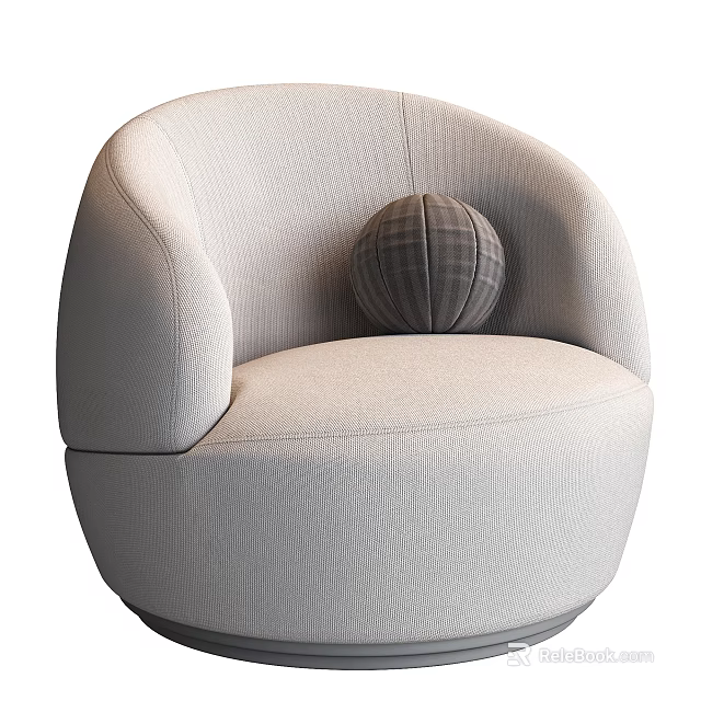 Light Gray Fabric Upholstered Single Sofa with Plaid Pillow and Modern Curved Design 3d model 