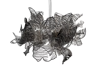 Artistic Modern Chandelier Featuring Intricate Wire Frame and Abstract Feather Shapes 3d model