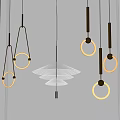 Modern Pendant Lights With Circular Rings Golden Metal Frames And Umbrella Shaped Shades