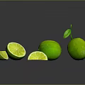 Fresh Green Limes With Whole And Sliced Pieces On Dark Surface